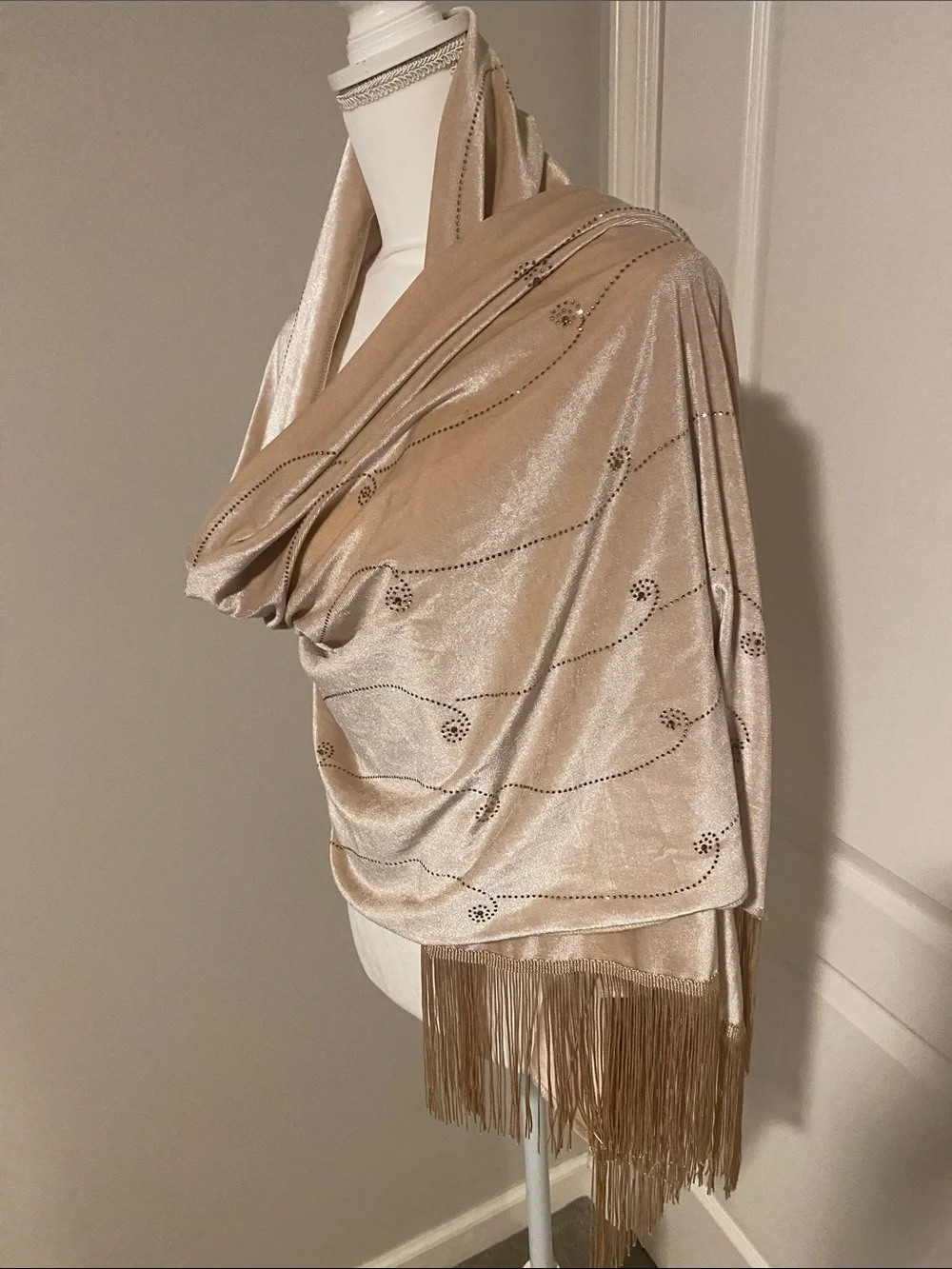 Pretty Persuasions Beige Embellished Fringe Wrap